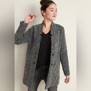Old Navy Gray & White Relaxed Textured Button-Front Coat Size Small